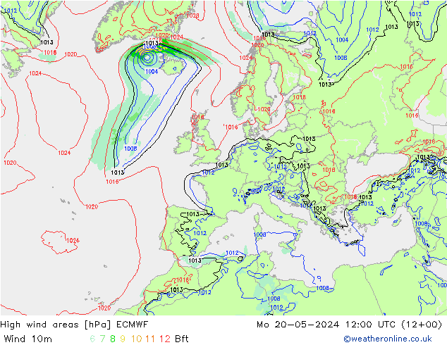 High wind areas ECMWF Mo 20.05.2024 12 UTC