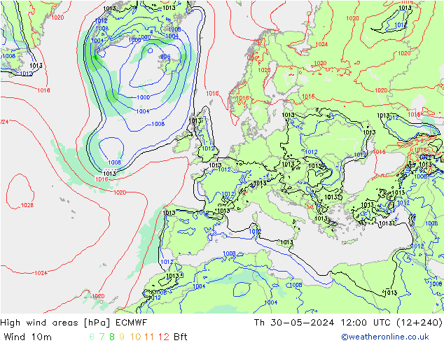 High wind areas ECMWF чт 30.05.2024 12 UTC