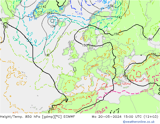 Height/Temp. 850 hPa ECMWF Mo 20.05.2024 15 UTC