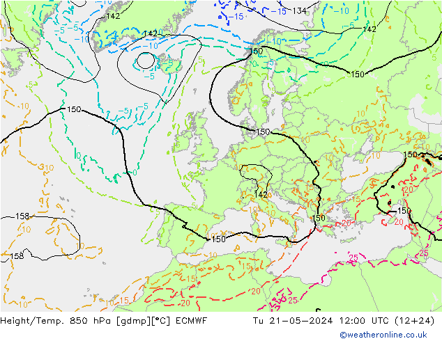 Z500/Regen(+SLP)/Z850 ECMWF di 21.05.2024 12 UTC