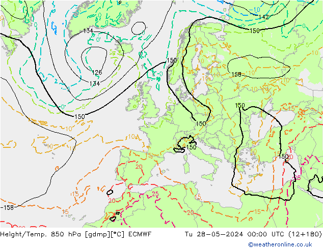 Height/Temp. 850 hPa ECMWF mar 28.05.2024 00 UTC