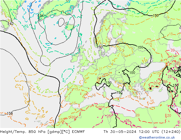 Height/Temp. 850 hPa ECMWF Do 30.05.2024 12 UTC