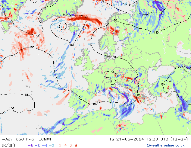 T-Adv. 850 hPa ECMWF Di 21.05.2024 12 UTC