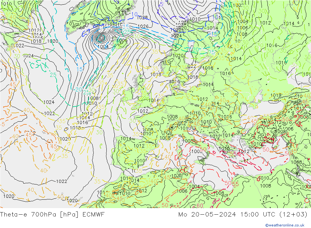 Theta-e 700гПа ECMWF пн 20.05.2024 15 UTC