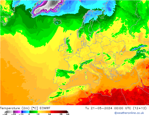 Temperatura (2m) ECMWF Ter 21.05.2024 00 UTC