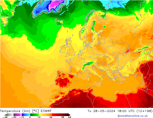 Sıcaklık Haritası (2m) ECMWF Sa 28.05.2024 18 UTC