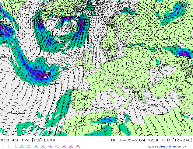 Rüzgar 950 hPa ECMWF Per 30.05.2024 12 UTC