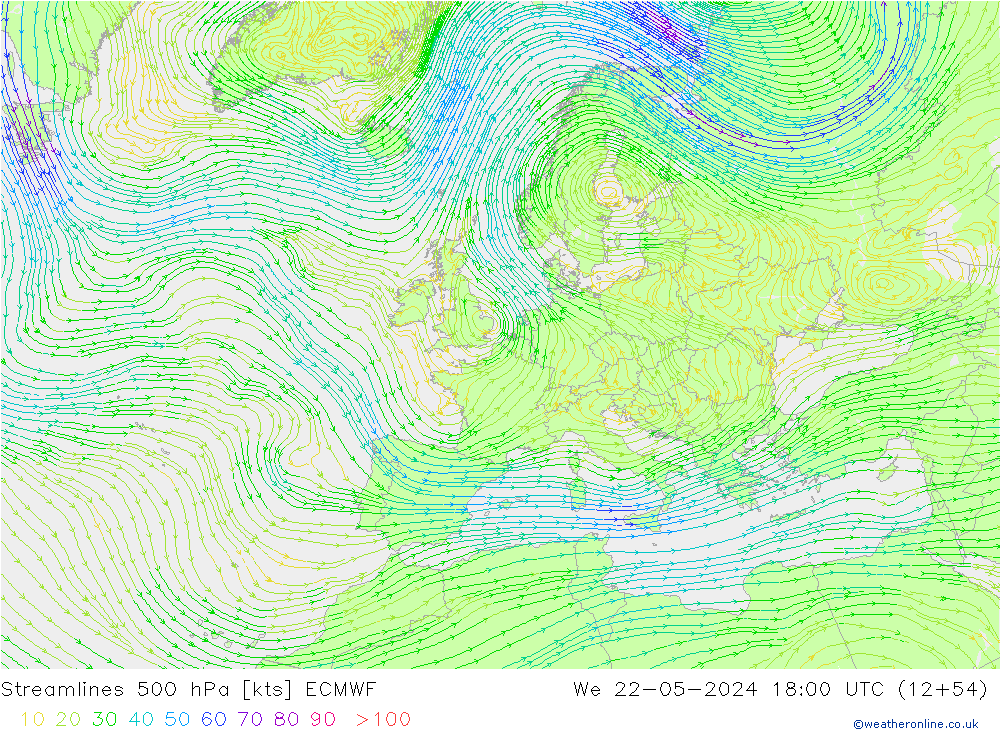 Streamlines 500 hPa ECMWF St 22.05.2024 18 UTC