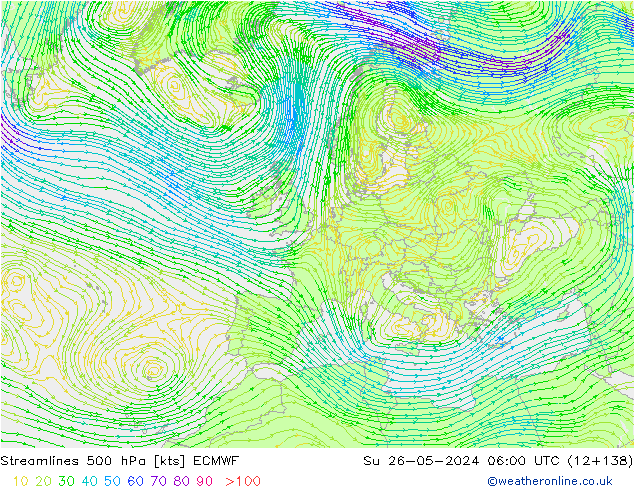 ветер 500 гПа ECMWF Вс 26.05.2024 06 UTC