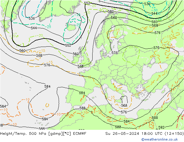 Z500/Rain (+SLP)/Z850 ECMWF Su 26.05.2024 18 UTC