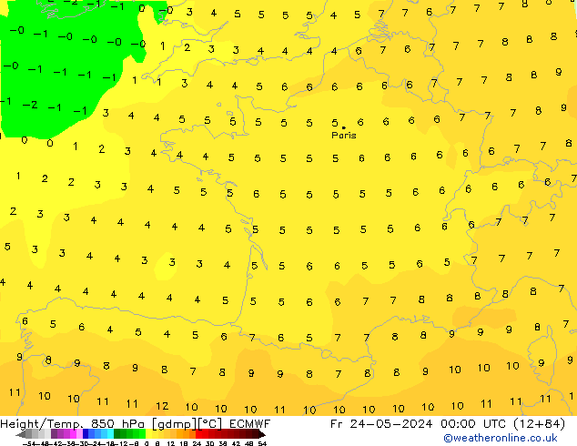 Géop./Temp. 850 hPa ECMWF ven 24.05.2024 00 UTC