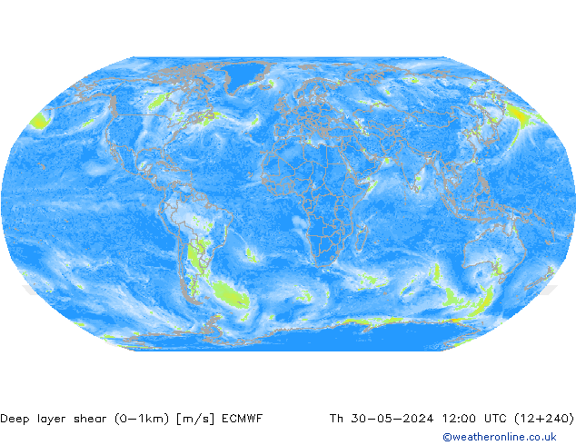 Deep layer shear (0-1km) ECMWF do 30.05.2024 12 UTC