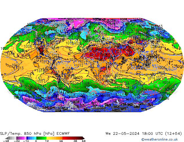SLP/Temp. 850 hPa ECMWF We 22.05.2024 18 UTC