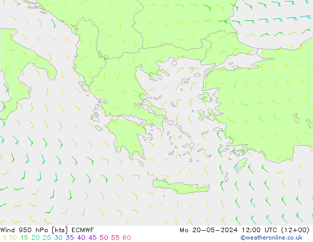 wiatr 950 hPa ECMWF pon. 20.05.2024 12 UTC