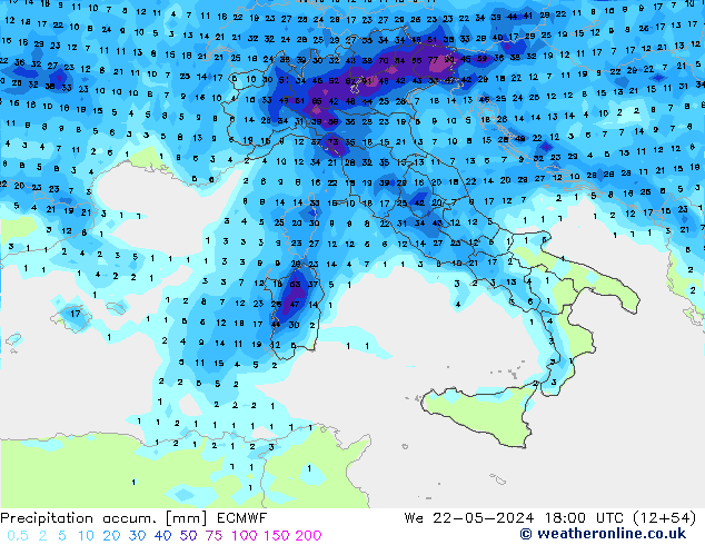 Toplam Yağış ECMWF Çar 22.05.2024 18 UTC