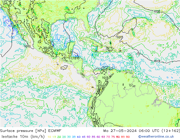 Isotachs (kph) ECMWF Mo 27.05.2024 06 UTC