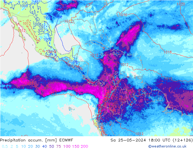 Precipitation accum. ECMWF сб 25.05.2024 18 UTC