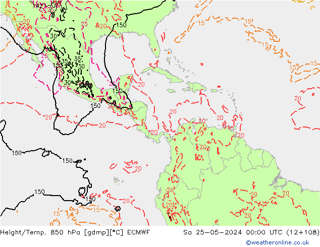 Z500/Rain (+SLP)/Z850 ECMWF sam 25.05.2024 00 UTC