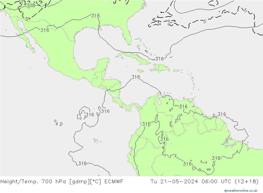 Yükseklik/Sıc. 700 hPa ECMWF Sa 21.05.2024 06 UTC