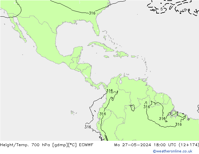 Height/Temp. 700 гПа ECMWF пн 27.05.2024 18 UTC