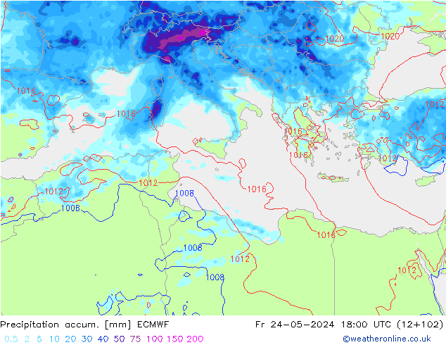 Precipitación acum. ECMWF vie 24.05.2024 18 UTC