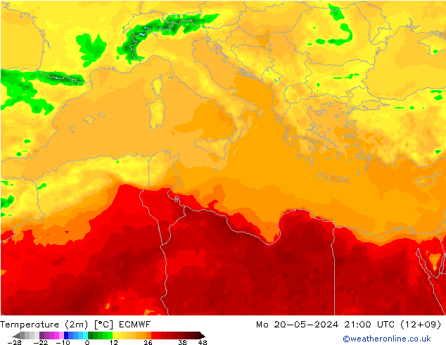 карта температуры ECMWF пн 20.05.2024 21 UTC