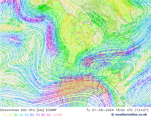 Linea di flusso 200 hPa ECMWF mar 21.05.2024 15 UTC