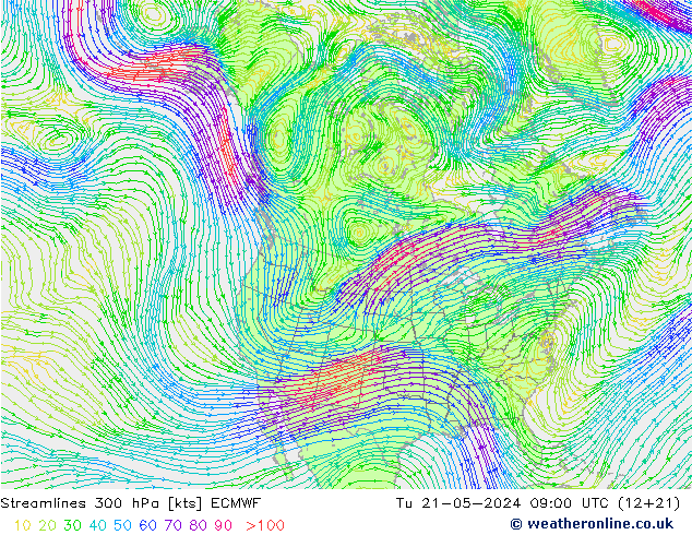 Linea di flusso 300 hPa ECMWF mar 21.05.2024 09 UTC