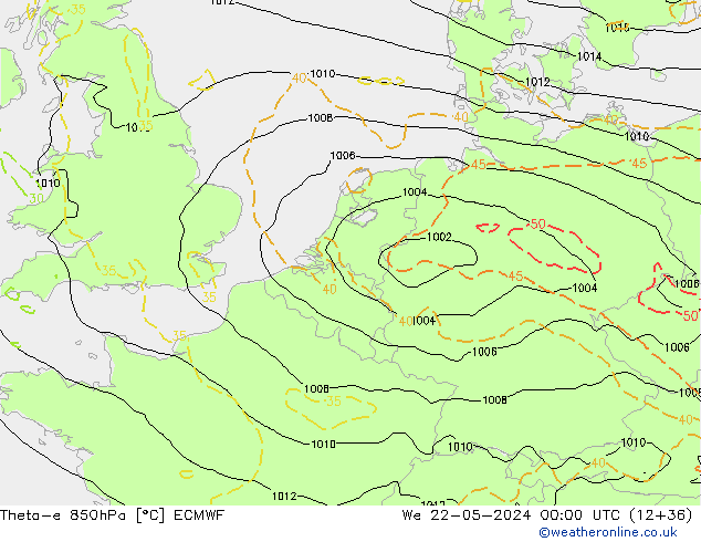Theta-e 850hPa ECMWF Çar 22.05.2024 00 UTC