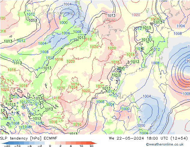 Druktendens (+/-) ECMWF wo 22.05.2024 18 UTC