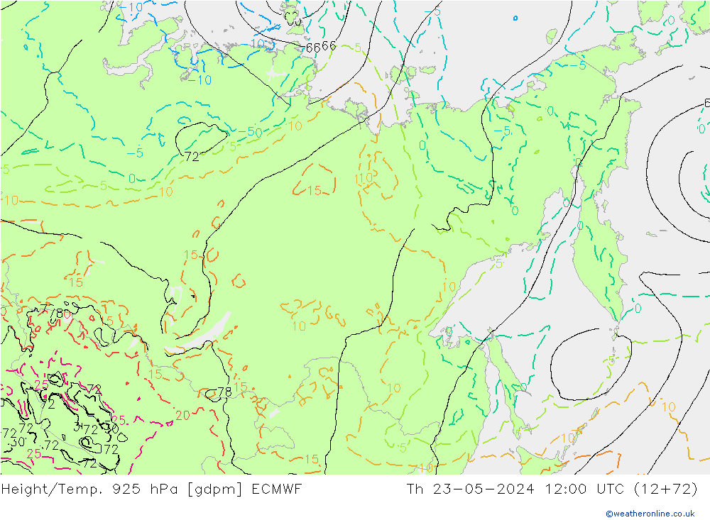 Hoogte/Temp. 925 hPa ECMWF do 23.05.2024 12 UTC