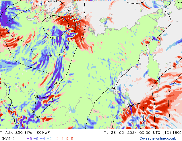 T-Adv. 850 hPa ECMWF mar 28.05.2024 00 UTC