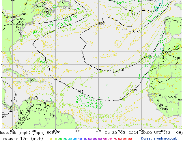 Izotacha (mph) ECMWF so. 25.05.2024 00 UTC