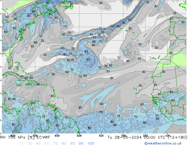 RH 700 hPa ECMWF Di 28.05.2024 00 UTC