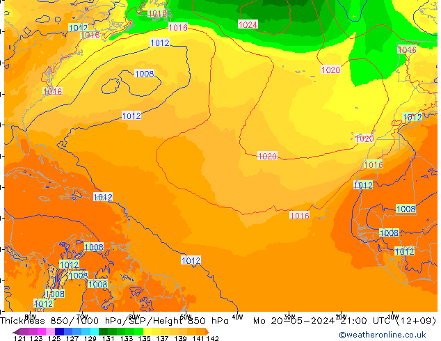 Espesor 850-1000 hPa ECMWF lun 20.05.2024 21 UTC