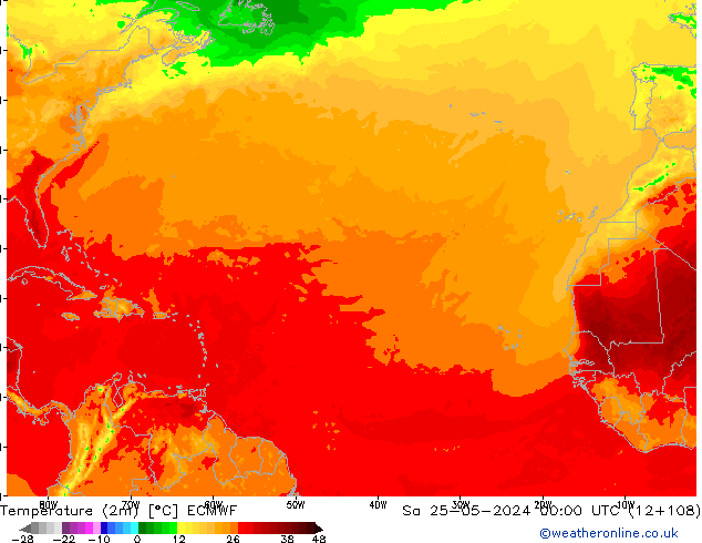 Temperatura (2m) ECMWF Sáb 25.05.2024 00 UTC