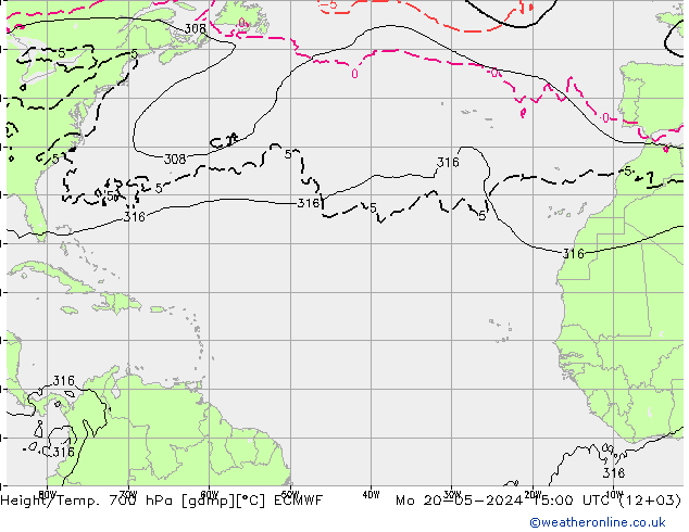 Height/Temp. 700 hPa ECMWF Po 20.05.2024 15 UTC