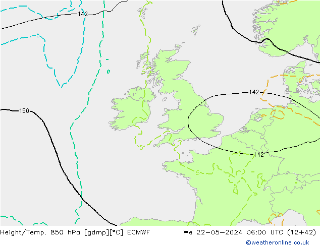 Z500/Regen(+SLP)/Z850 ECMWF wo 22.05.2024 06 UTC