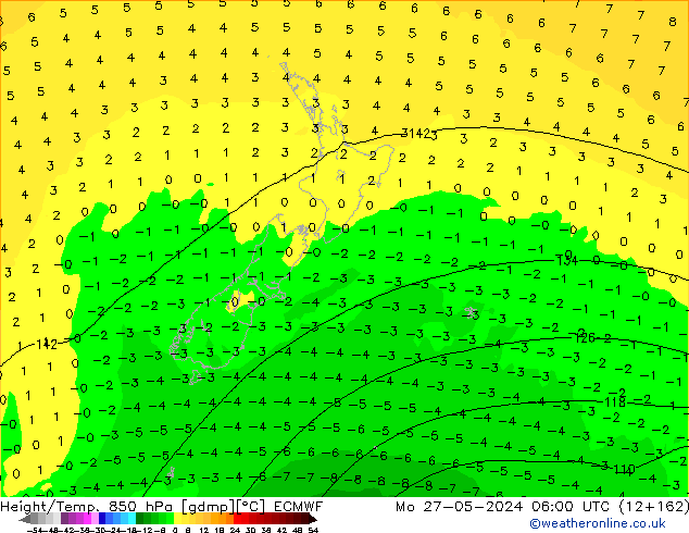 Géop./Temp. 850 hPa ECMWF lun 27.05.2024 06 UTC