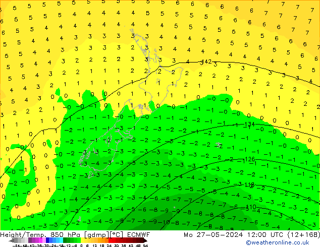 Z500/Yağmur (+YB)/Z850 ECMWF Pzt 27.05.2024 12 UTC