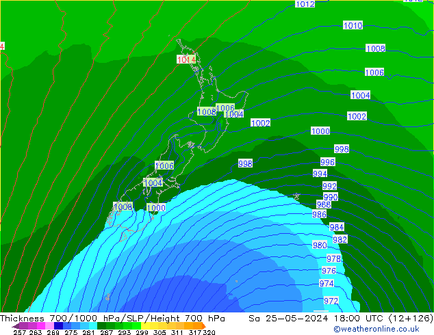 Thck 700-1000 гПа ECMWF сб 25.05.2024 18 UTC