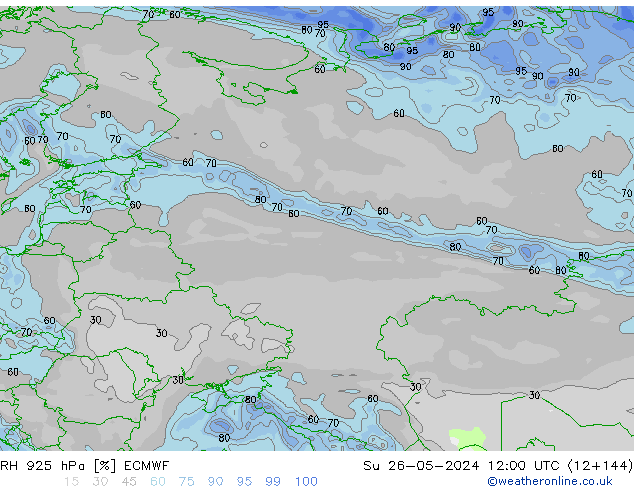 RH 925 гПа ECMWF Вс 26.05.2024 12 UTC
