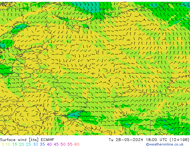 Surface wind ECMWF Út 28.05.2024 18 UTC