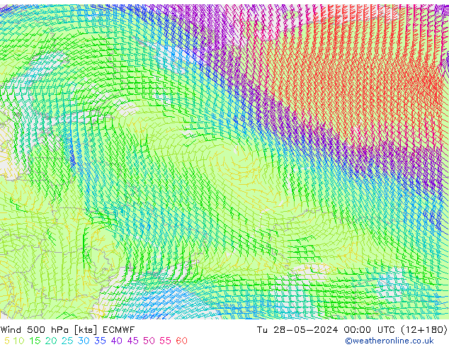 Vento 500 hPa ECMWF mar 28.05.2024 00 UTC