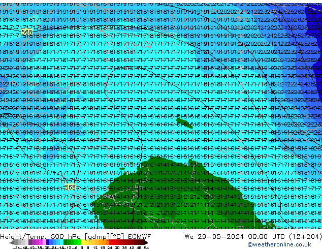 Z500/Rain (+SLP)/Z850 ECMWF Qua 29.05.2024 00 UTC