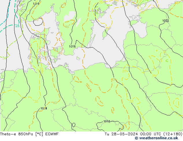 Theta-e 850hPa ECMWF mar 28.05.2024 00 UTC