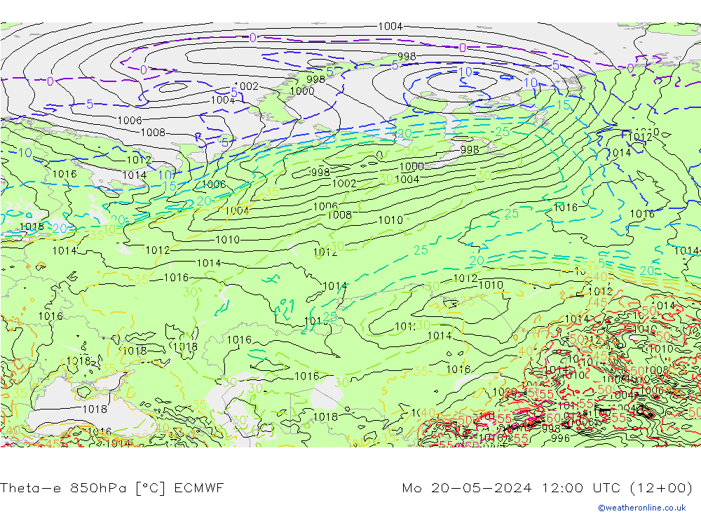 Theta-e 850hPa ECMWF Seg 20.05.2024 12 UTC
