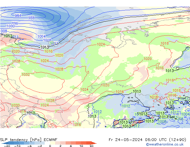 Drucktendenz ECMWF Fr 24.05.2024 06 UTC