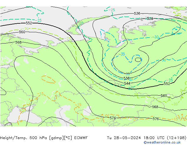 Z500/Rain (+SLP)/Z850 ECMWF wto. 28.05.2024 18 UTC