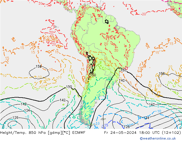 Height/Temp. 850 hPa ECMWF Sex 24.05.2024 18 UTC